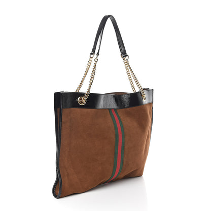 Gucci Suede Patent Large Rajah Chain Tote Nocciola Black 2 of 8