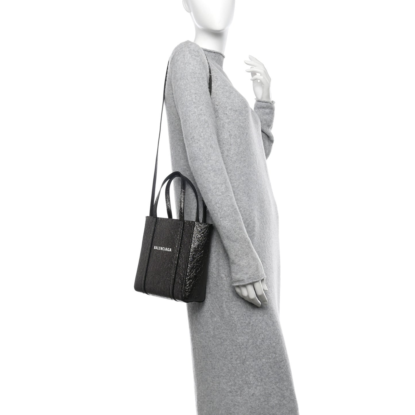 Metallic Textured Calfskin Logo Everyday Tote Black