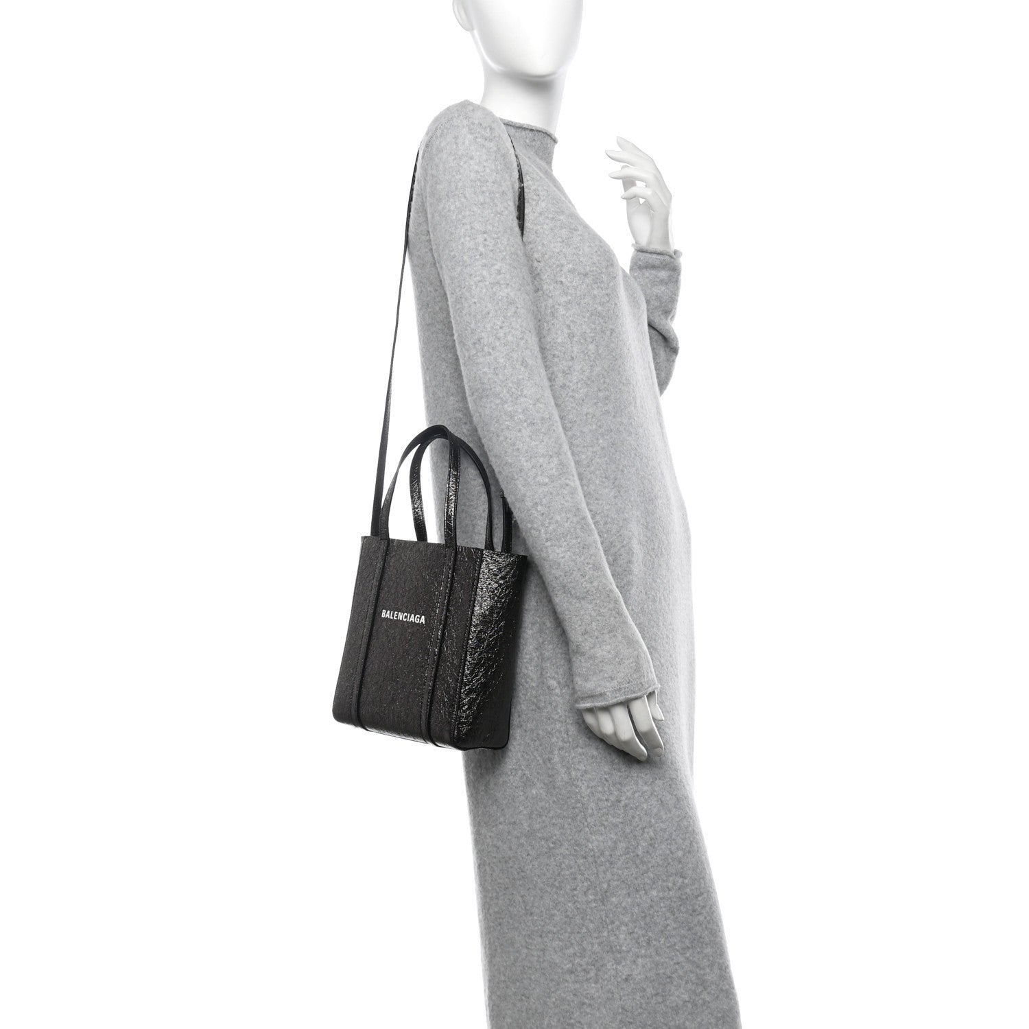 Balenciaga Metallic Textured Calfskin Logo Everyday Tote Black 2 of 11