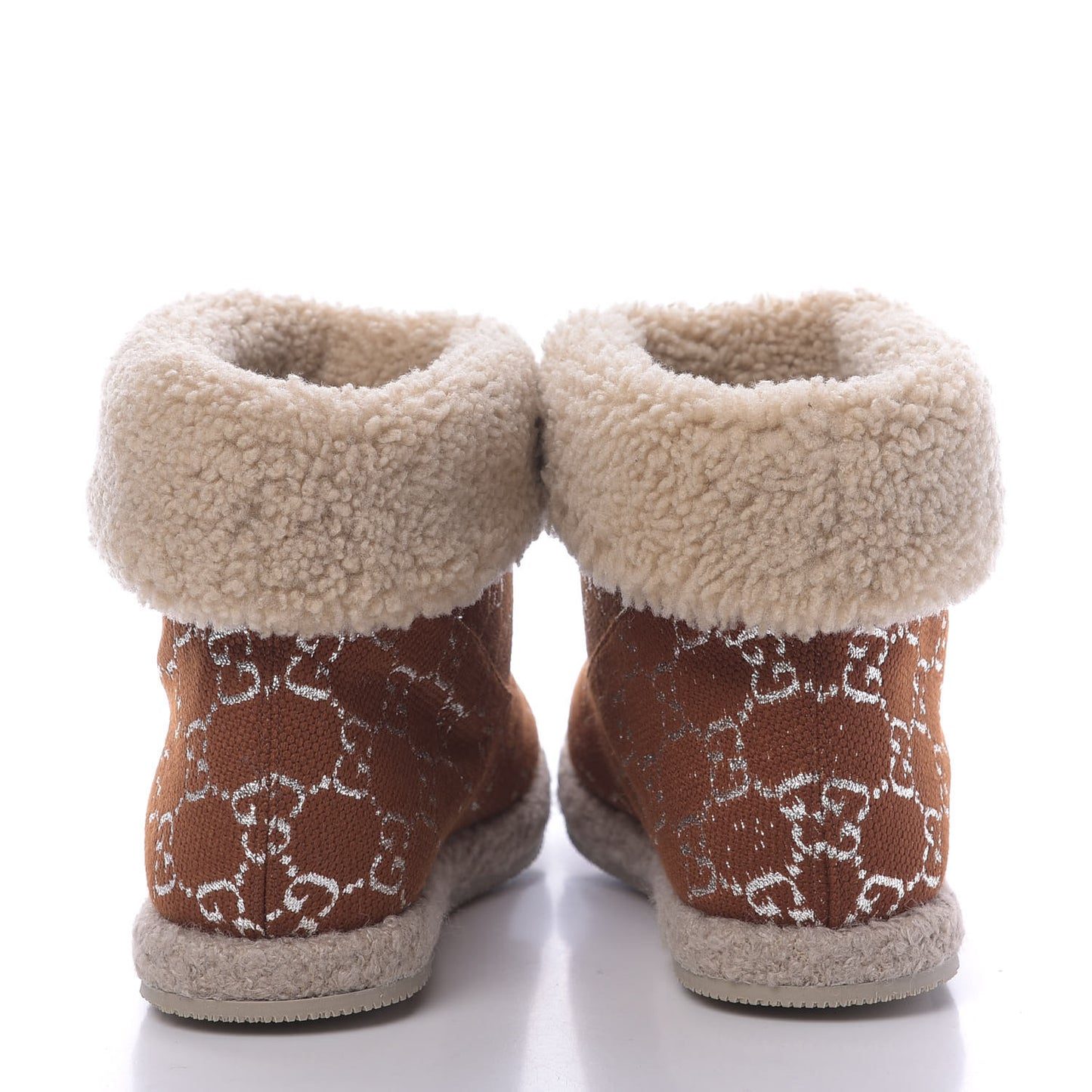 Canvas Wool Lame GG Monogram Womens Fria Horsebit Ankle Boots 39 Burnt Orange Silver Butterscotch
