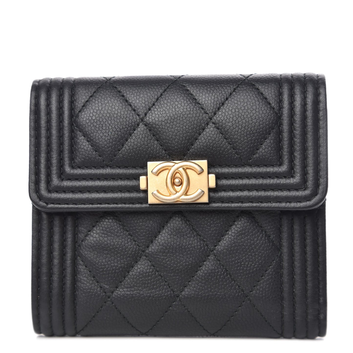 Caviar Quilted Compact Boy Wallet Black