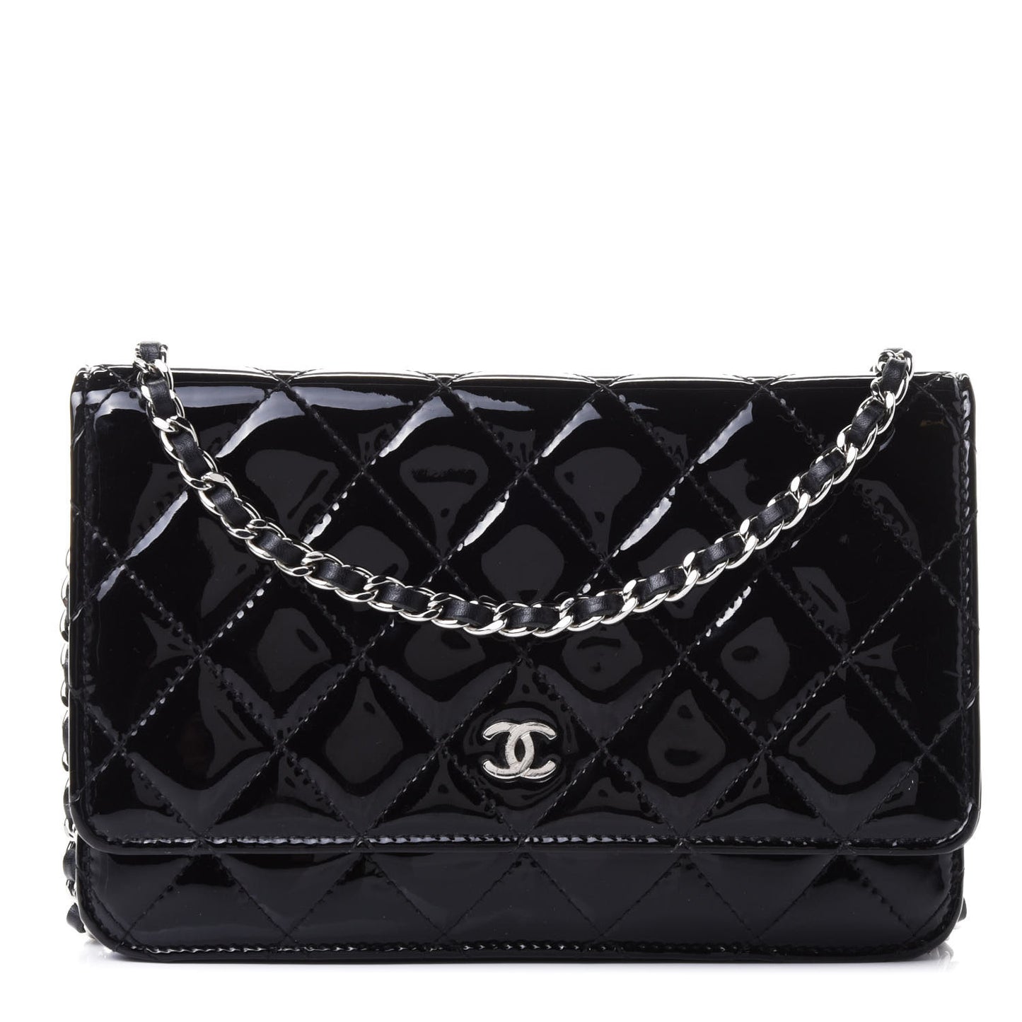 Patent Quilted Wallet On Chain WOC Black