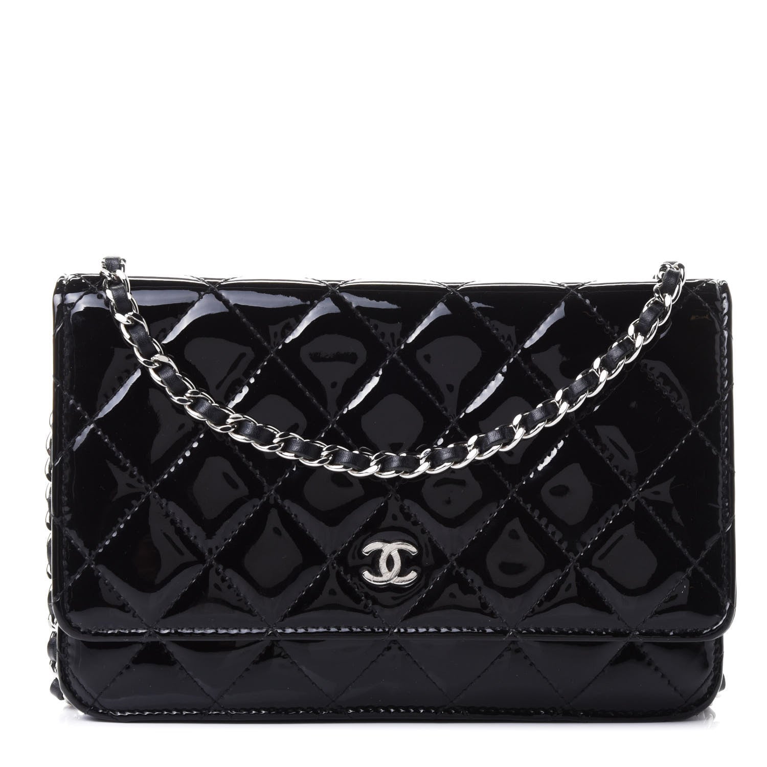 Chanel Patent Quilted Wallet On Chain WOC Black 1 of 4