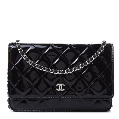 Chanel Patent Quilted Wallet On Chain WOC Black 1 of 4