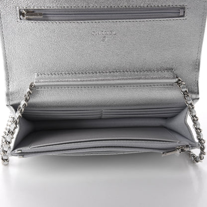 Chanel Metallic Lambskin Quilted Wallet On Chain WOC Silver 5 of 12