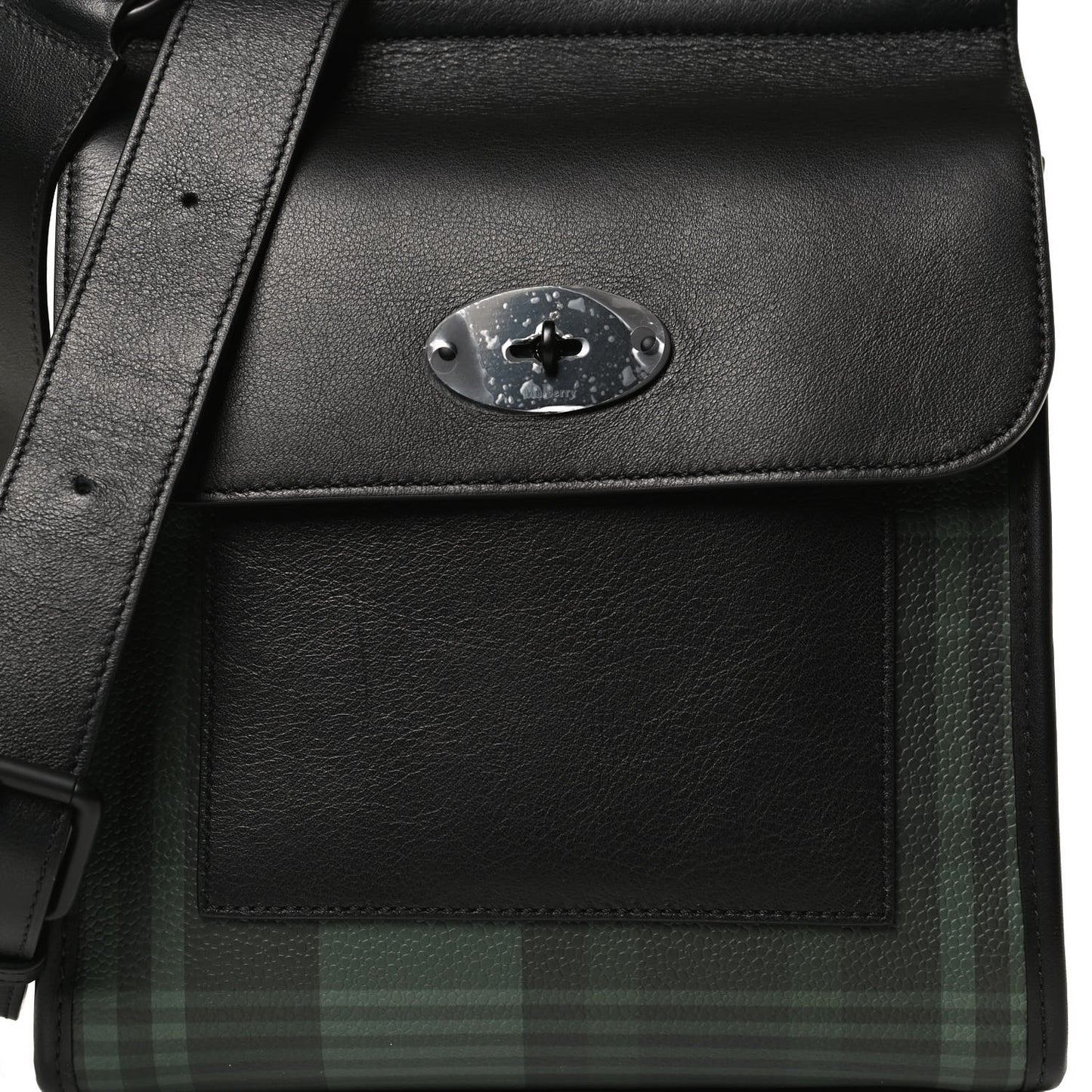Printed Eco Scotchgrain Calfskin Tartan Antony Messenger Crossbody Black Green
