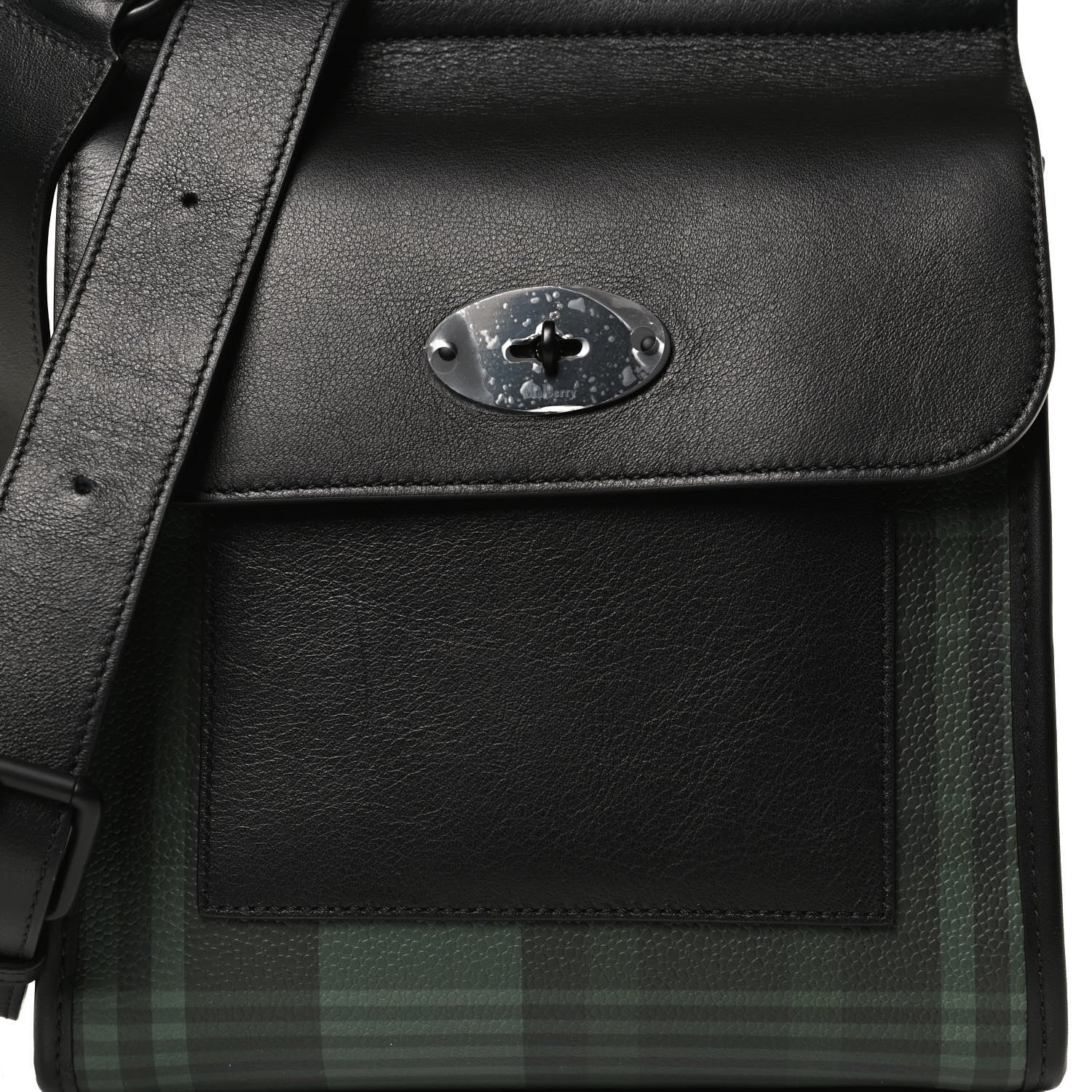 Mulberry Printed Eco Scotchgrain Calfskin Tartan Antony Messenger Crossbody Black Green 7 of 11