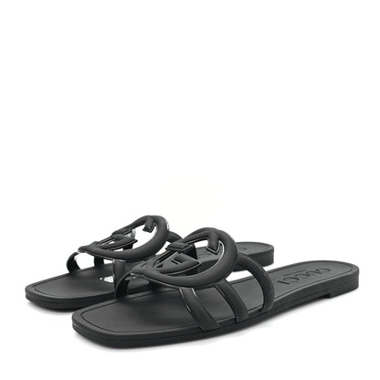 Gucci Rubber Womens Interlocking G Slide Sandals  39 Black 4 of 10