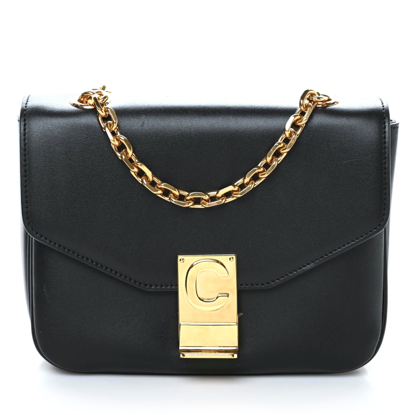 Shiny Calfskin Small C Bag Black