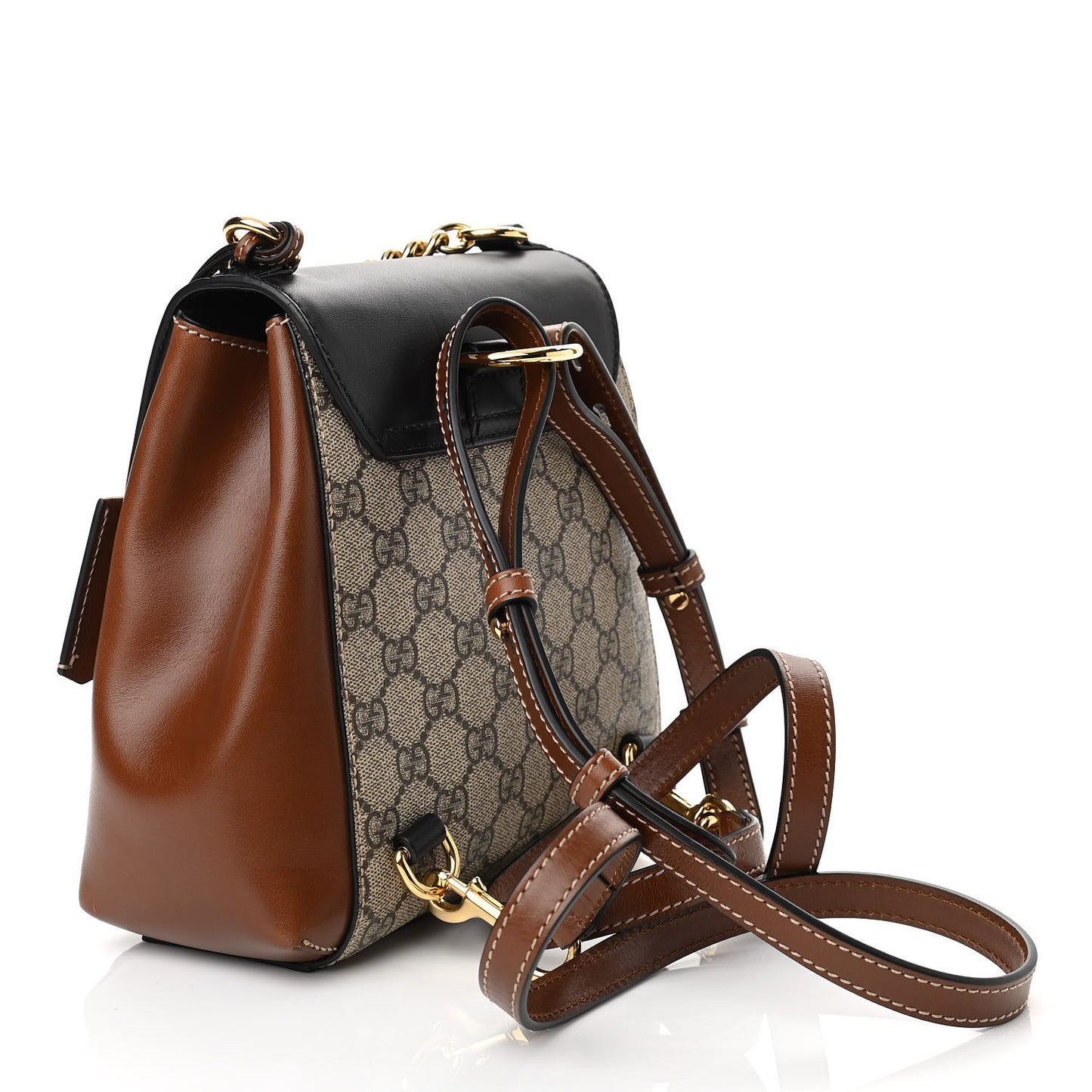 GG Supreme Monogram Calfskin Padlock Backpack Beige Cuir Black