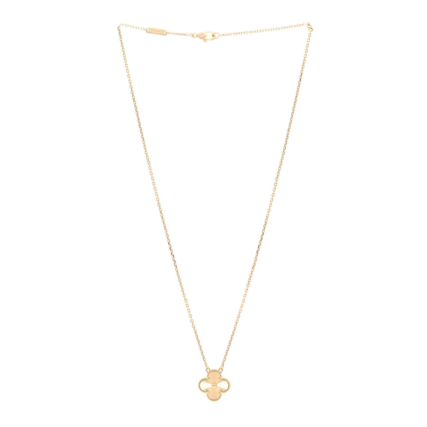 18K Yellow Gold Guilloche Vintage Alhambra Pendant Necklace