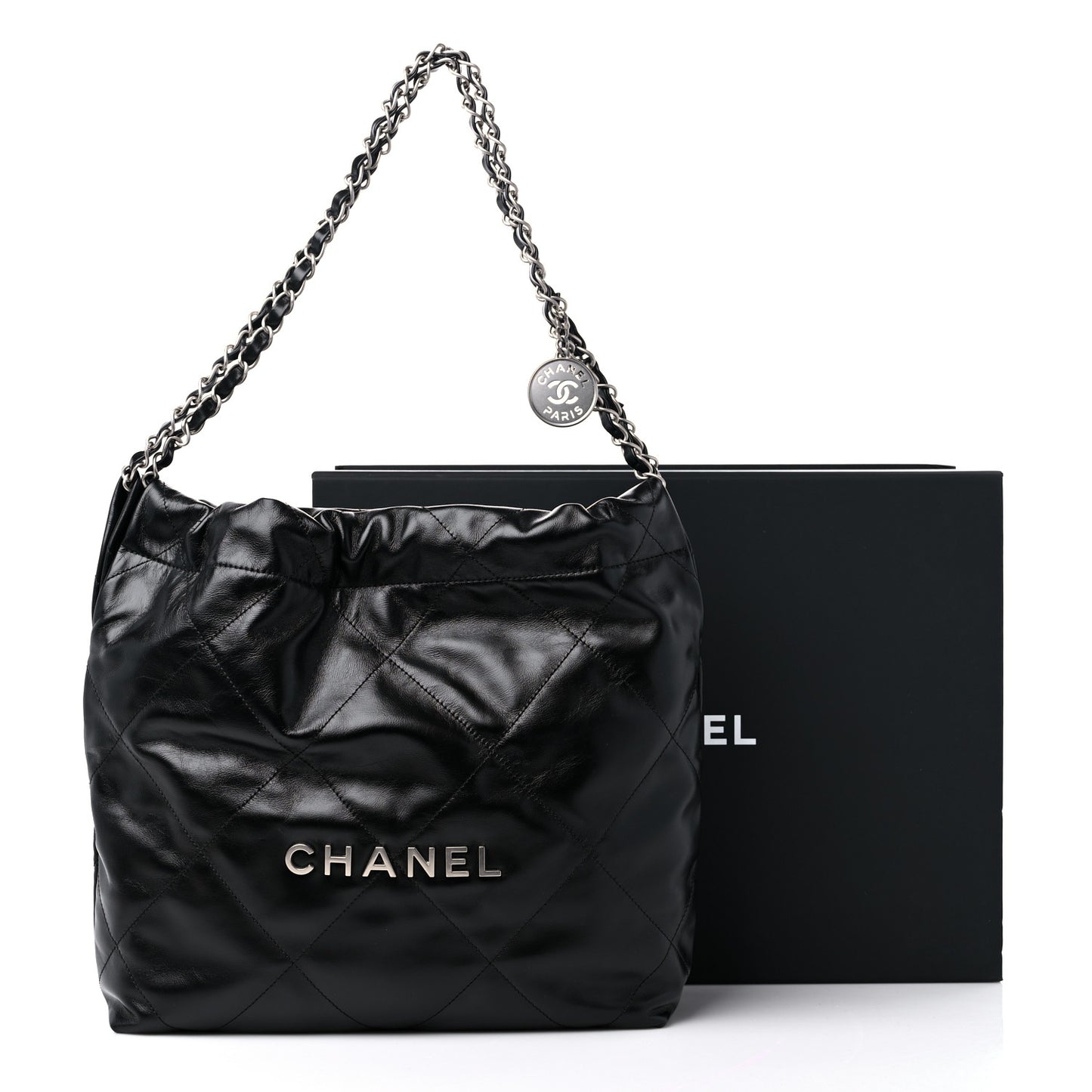 Shiny Calfskin Quilted Small Chanel 22 Black