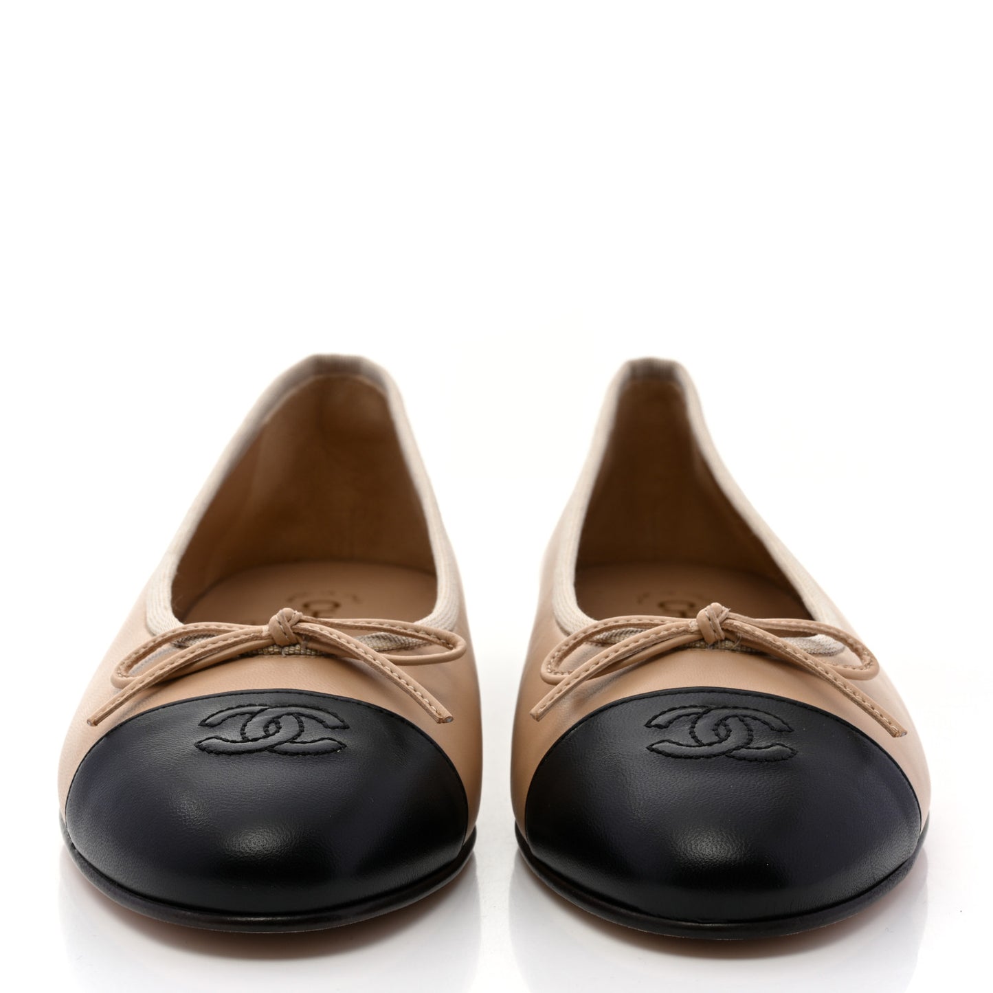 Lambskin Cap Toe CC Ballerina Flats 40 Beige Black