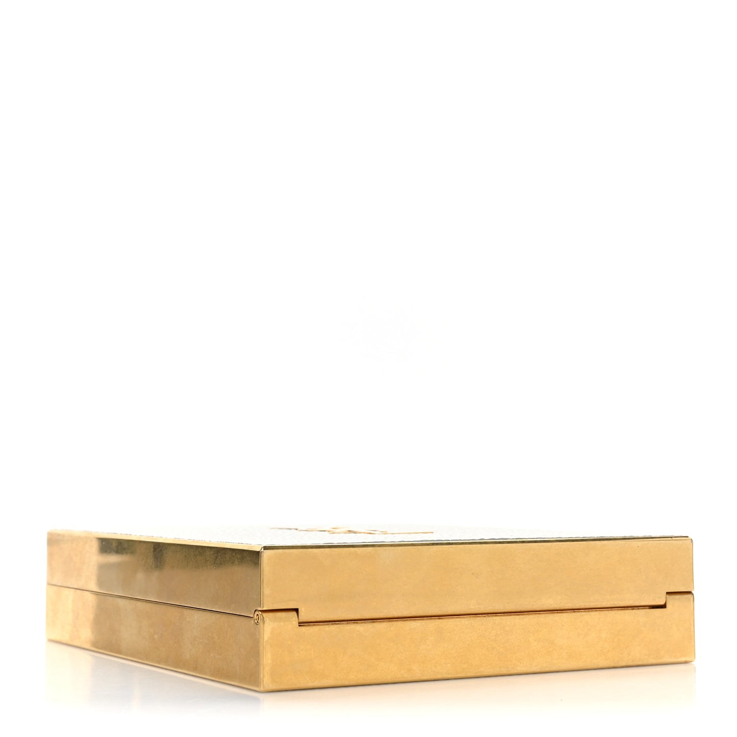 Metal Calfskin Shagreen Embossed Monogram Minaudiere Tuxedo Box Clutch Blanc Vintage Light Bronze