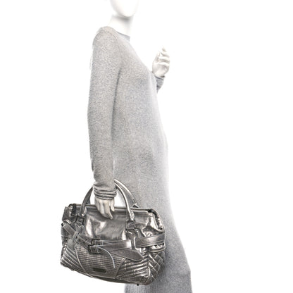 Burberry Metallic Calfskin Winnieford Satchel Silver 2 of 9