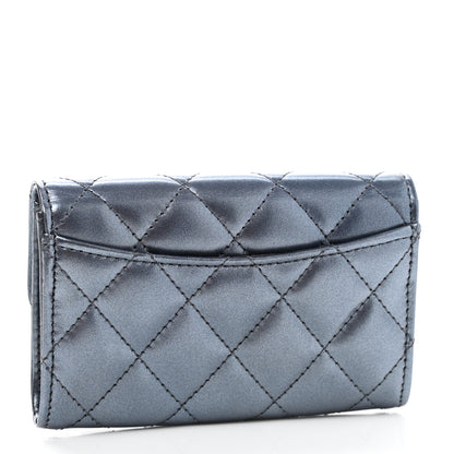 Chanel Metallic Lambskin Quilted Flap Card Holder Wallet Dark Blue 3 of 9