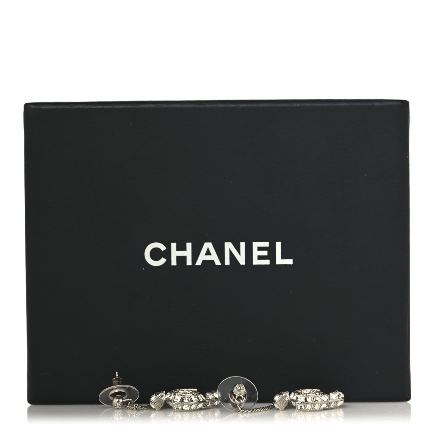 Baguette Crystal CC Drop Earrings Silver
