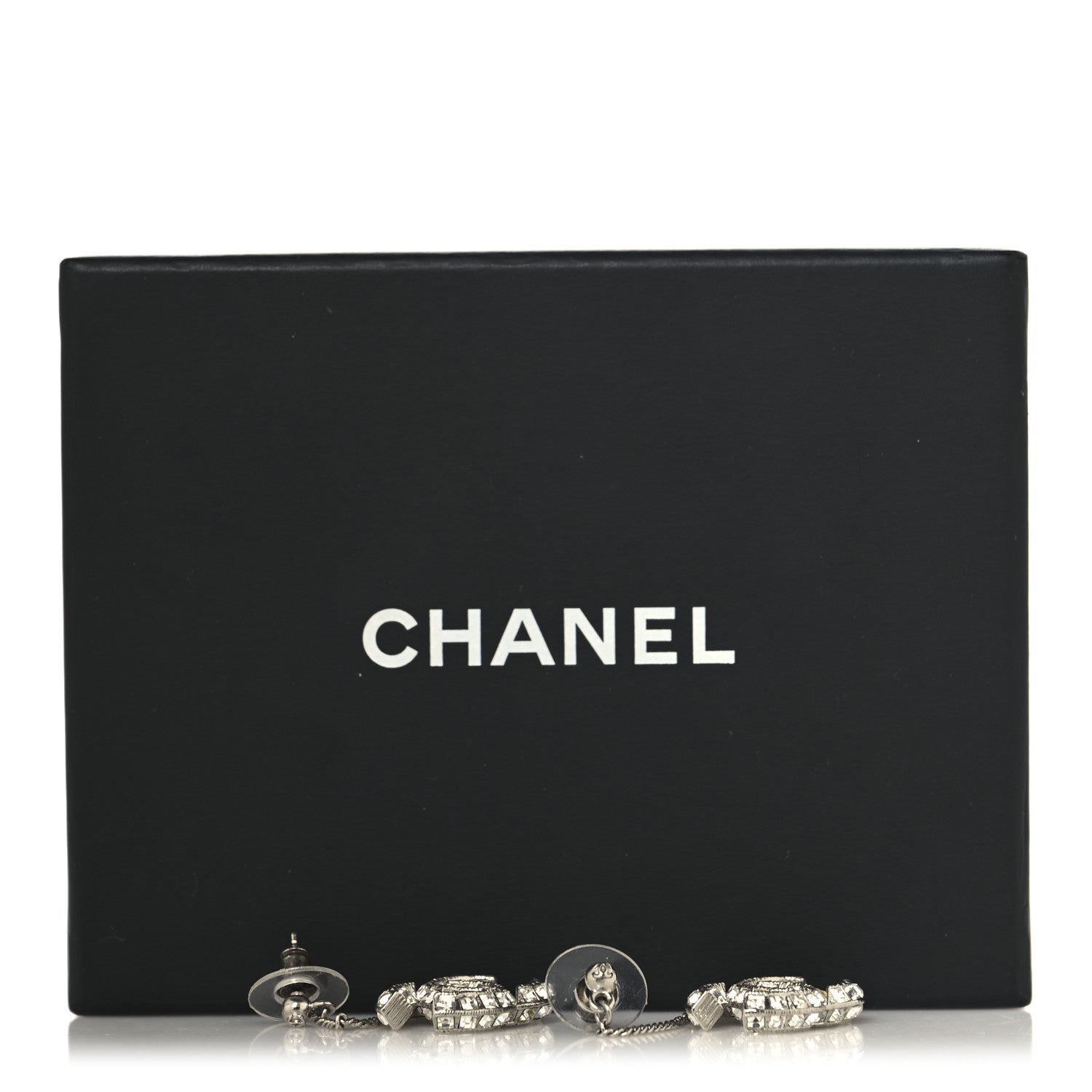 Chanel Baguette Crystal CC Drop Earrings Silver 5 of 5