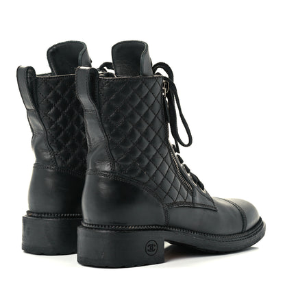 Chanel Calfskin Quilted Lace Up Combat Boots 36.5 Black 4 of 10
