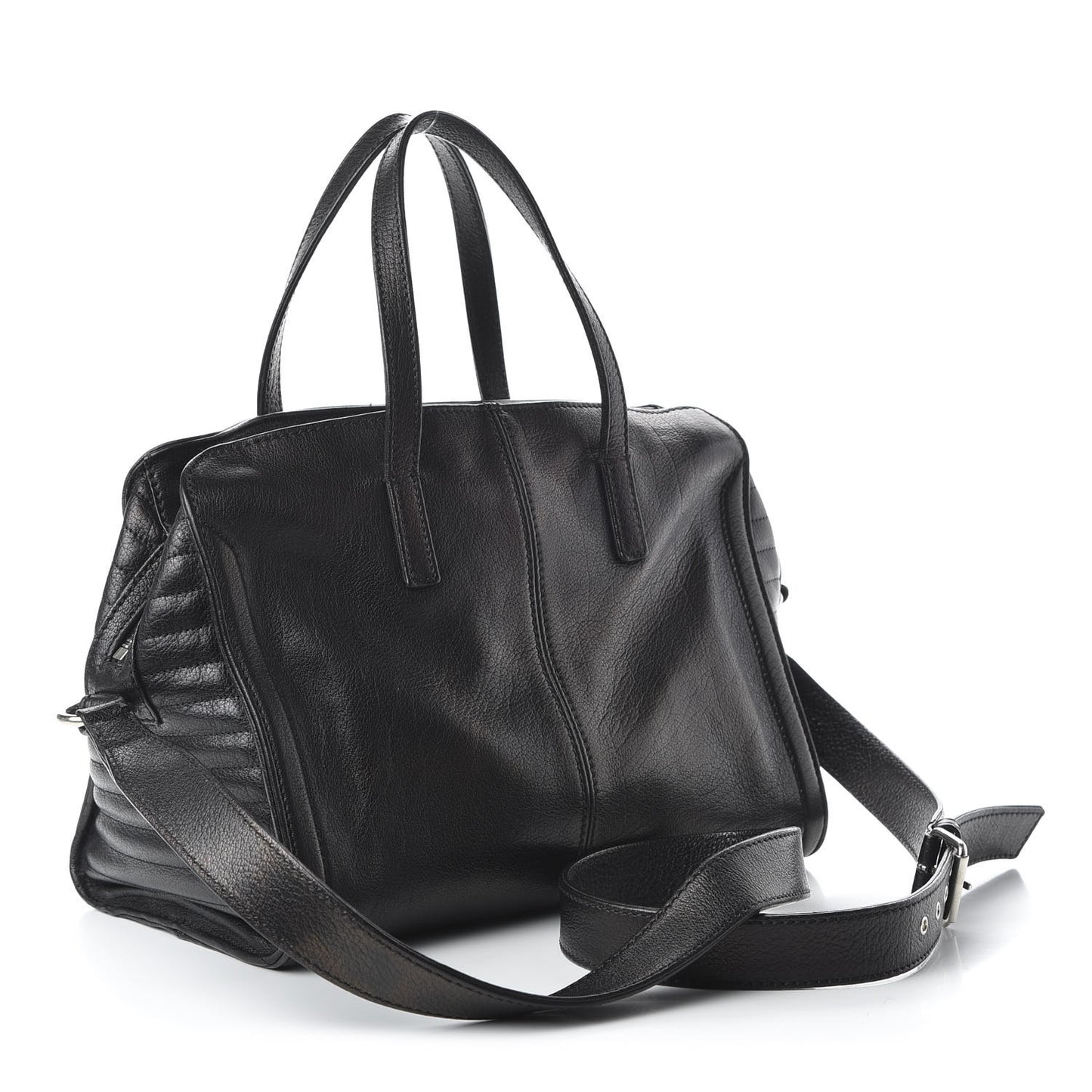 Calfskin Padlock Zip Around Biker Satchel Black