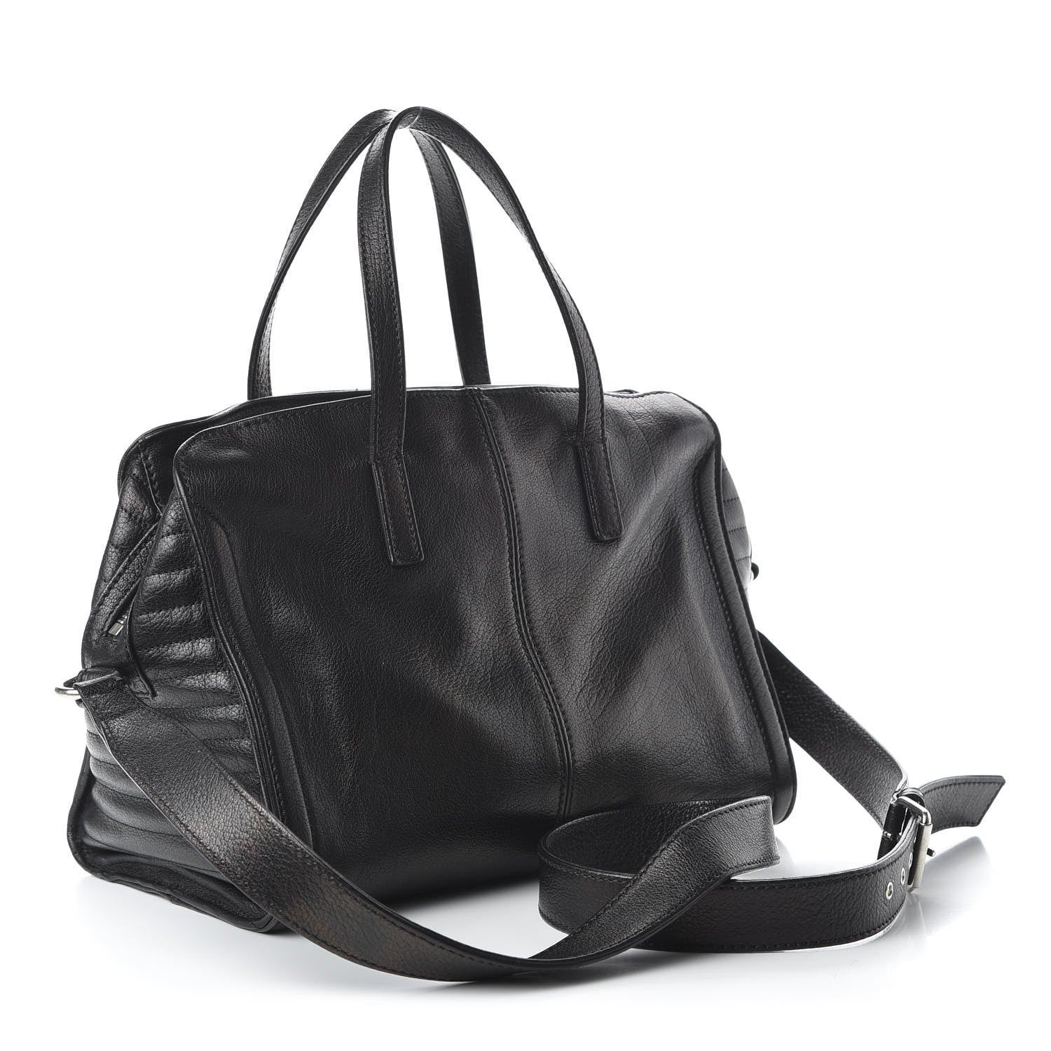 Alexander McQueen Calfskin Padlock Zip Around Biker Satchel Black 3 of 11