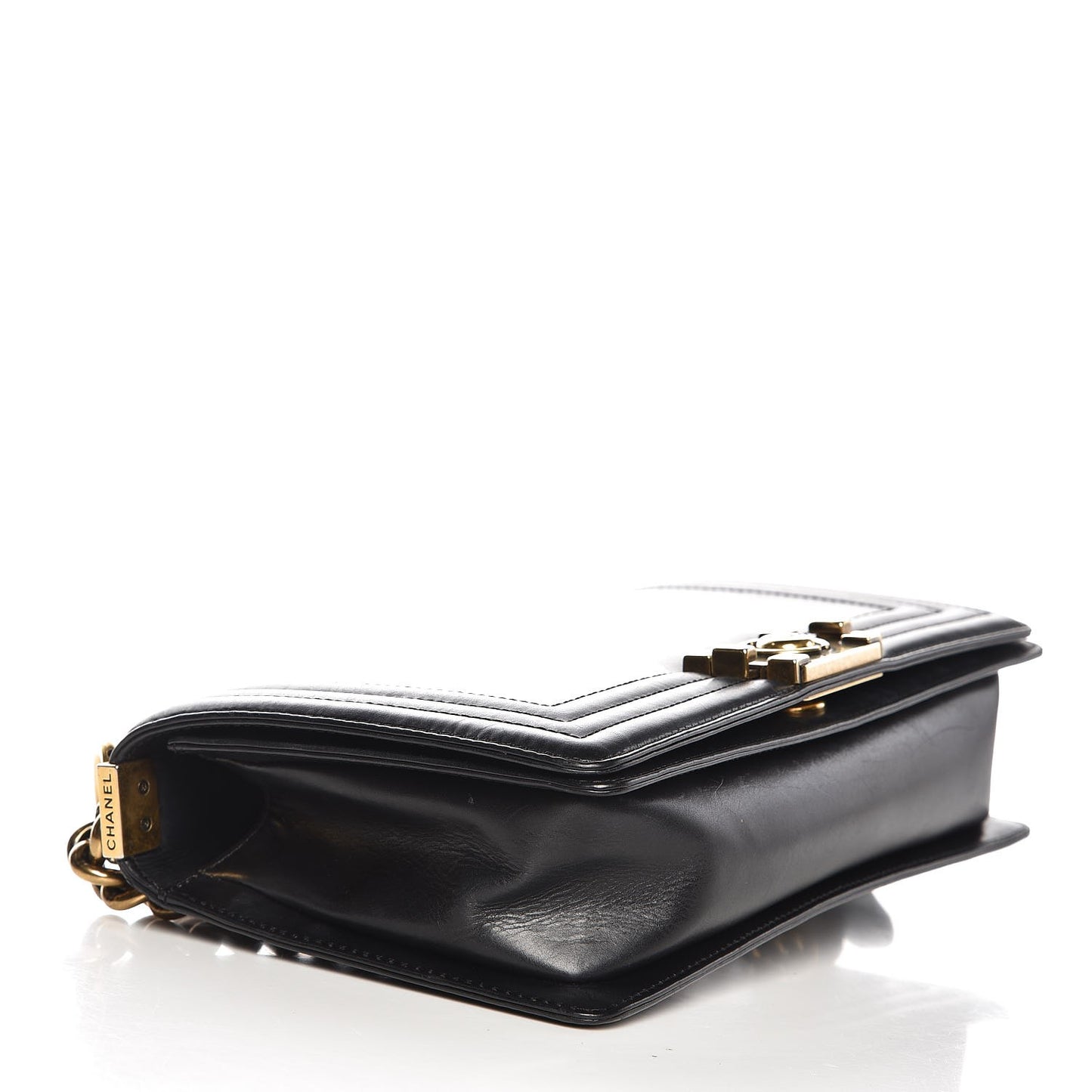 Glazed Calfskin Medium Boy Flap Black