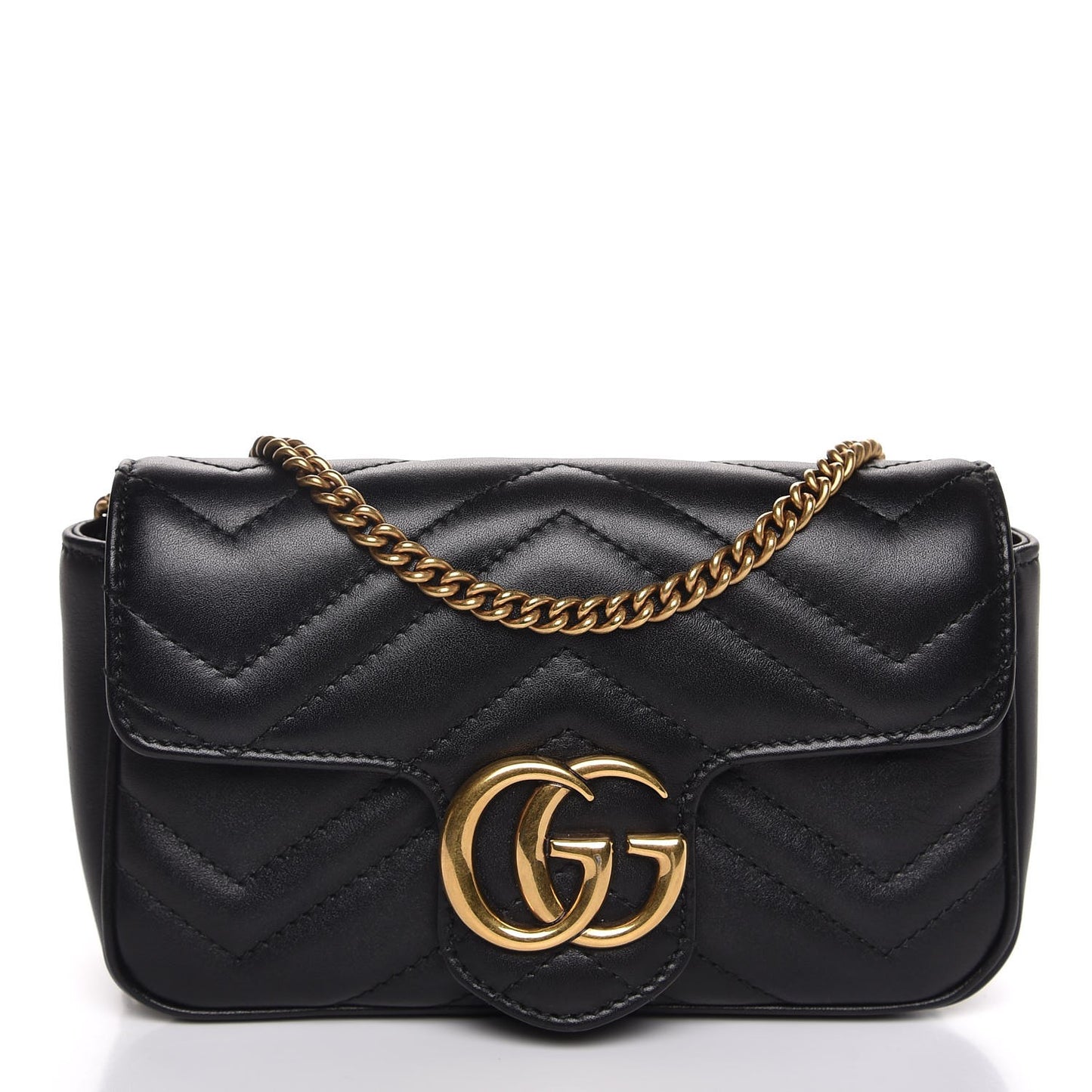 Calfskin Matelasse Super Mini GG Marmont Shoulder Bag Black