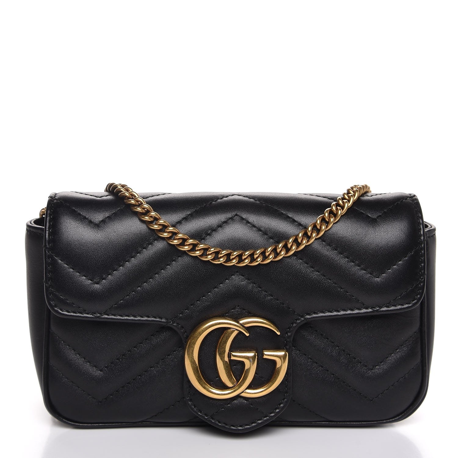 Gucci Calfskin Matelasse Super Mini GG Marmont Shoulder Bag Black 1 of 8