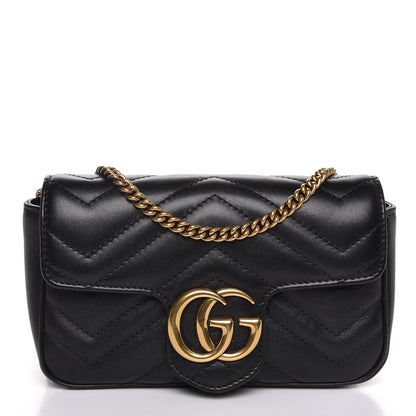 Gucci Calfskin Matelasse Super Mini GG Marmont Shoulder Bag Black 1 of 8