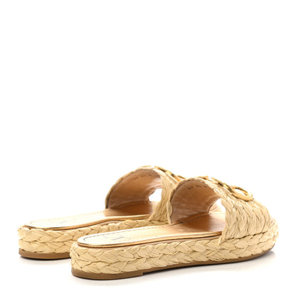 Valentino Garavani Raffia Vlogo Espadrille 5mm Flat Slide Sandals 37 Natural 4 of 8