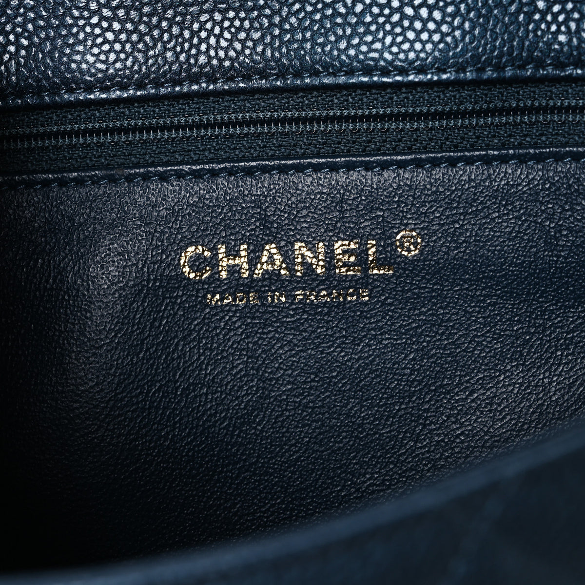 Chanel Metallic Caviar Quilted Flap Clutch Dark Blue 6 of 7