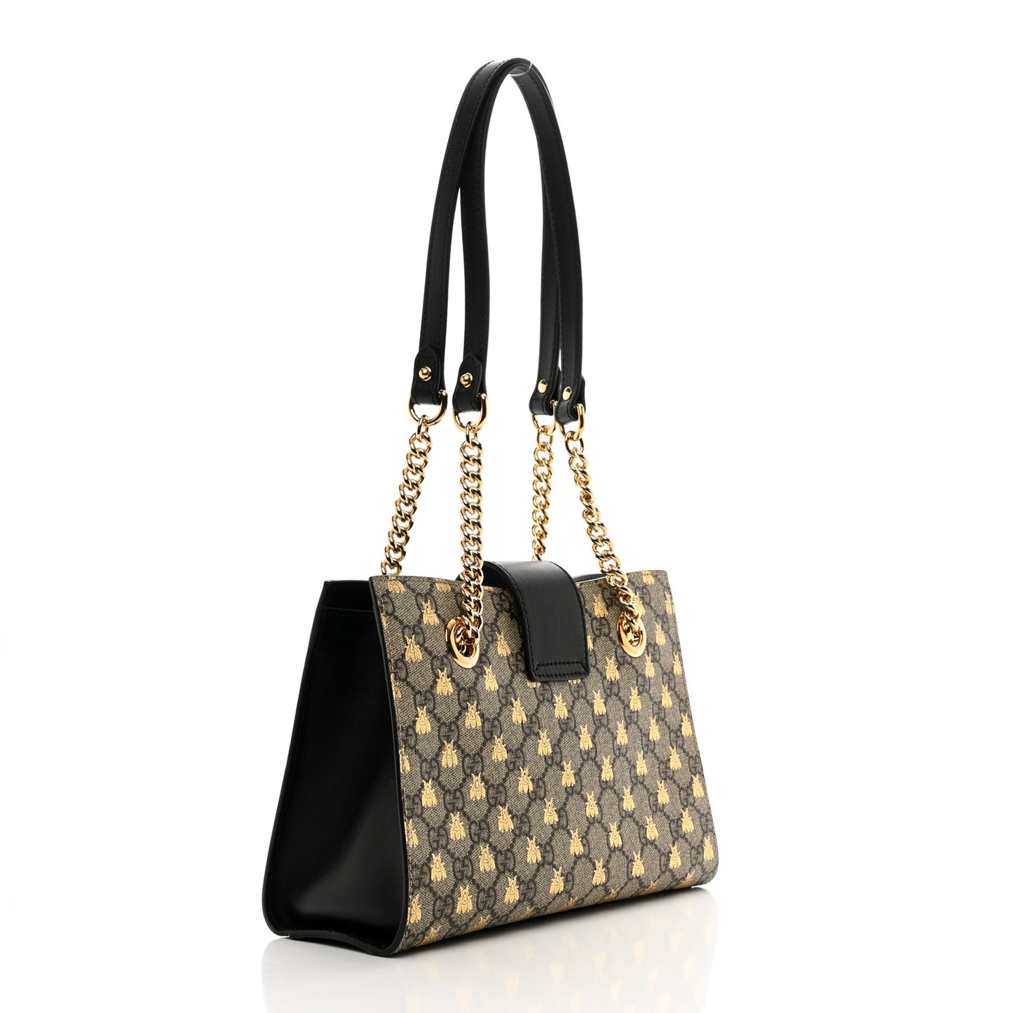 GG Supreme Monogram Bees Small Padlock Tote Beige Oro Black