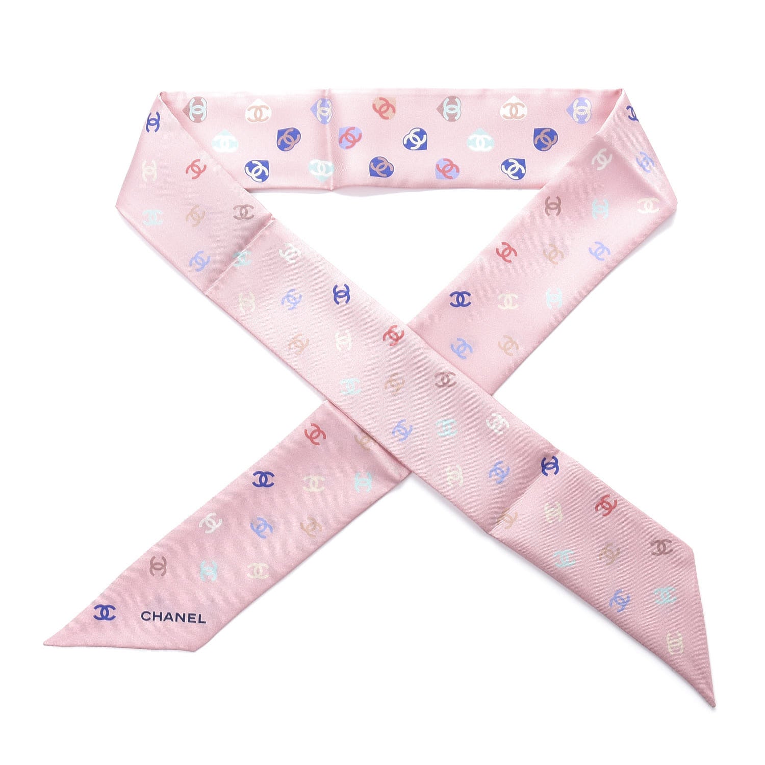 Chanel Silk Heart CC Slim Bandeau Scarf Pink 1 of 4