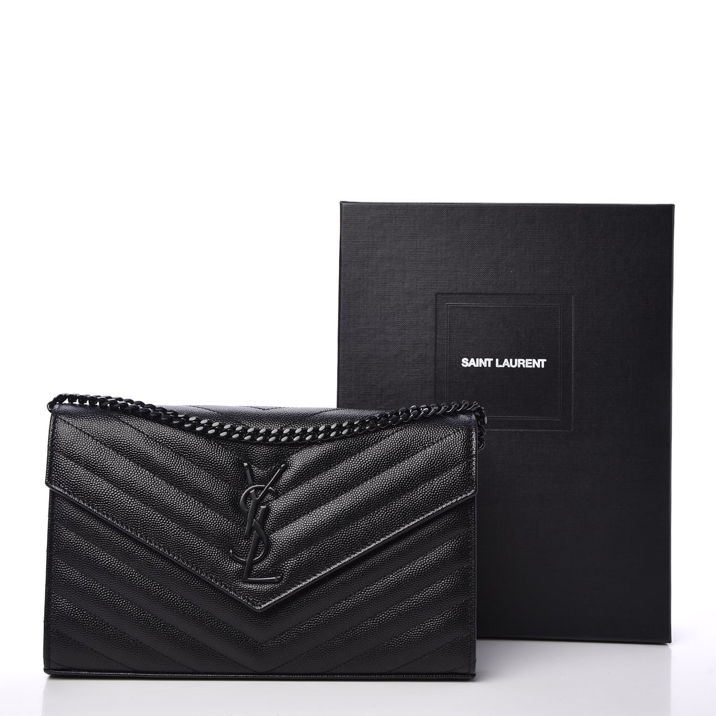 Grain De Poudre Matelasse Chevron Monogram Chain Wallet Black