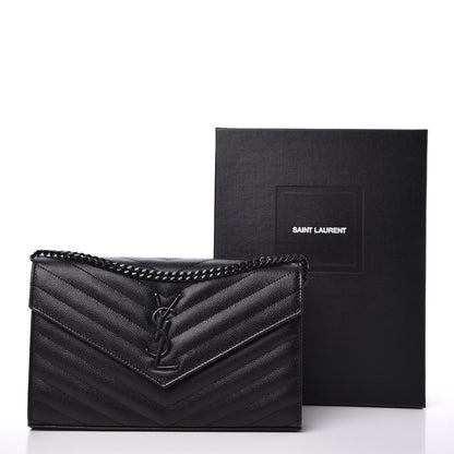 Saint Laurent Grain De Poudre Matelasse Chevron Monogram Chain Wallet Black 8 of 8