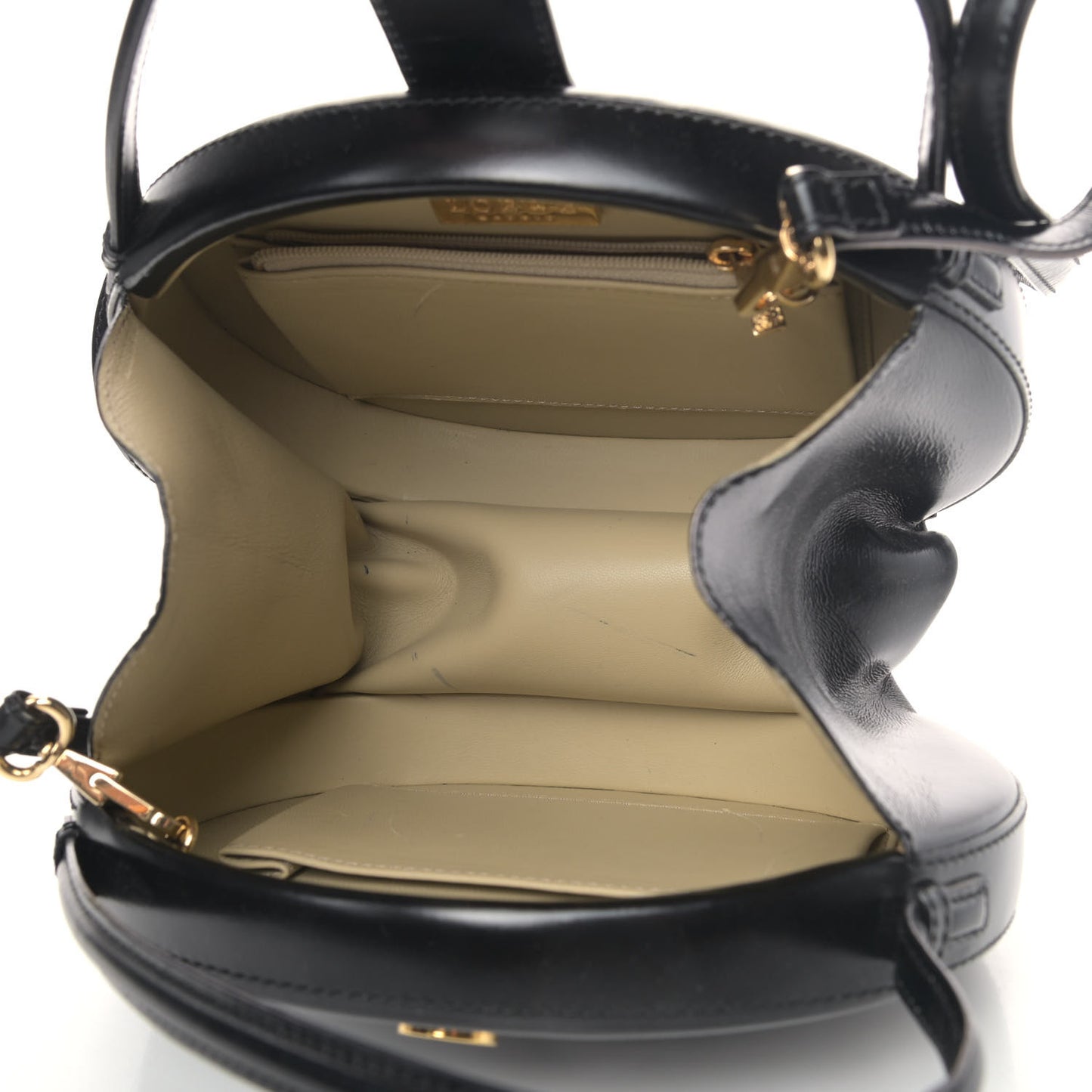 Calfskin Round Top Handle Bag Black