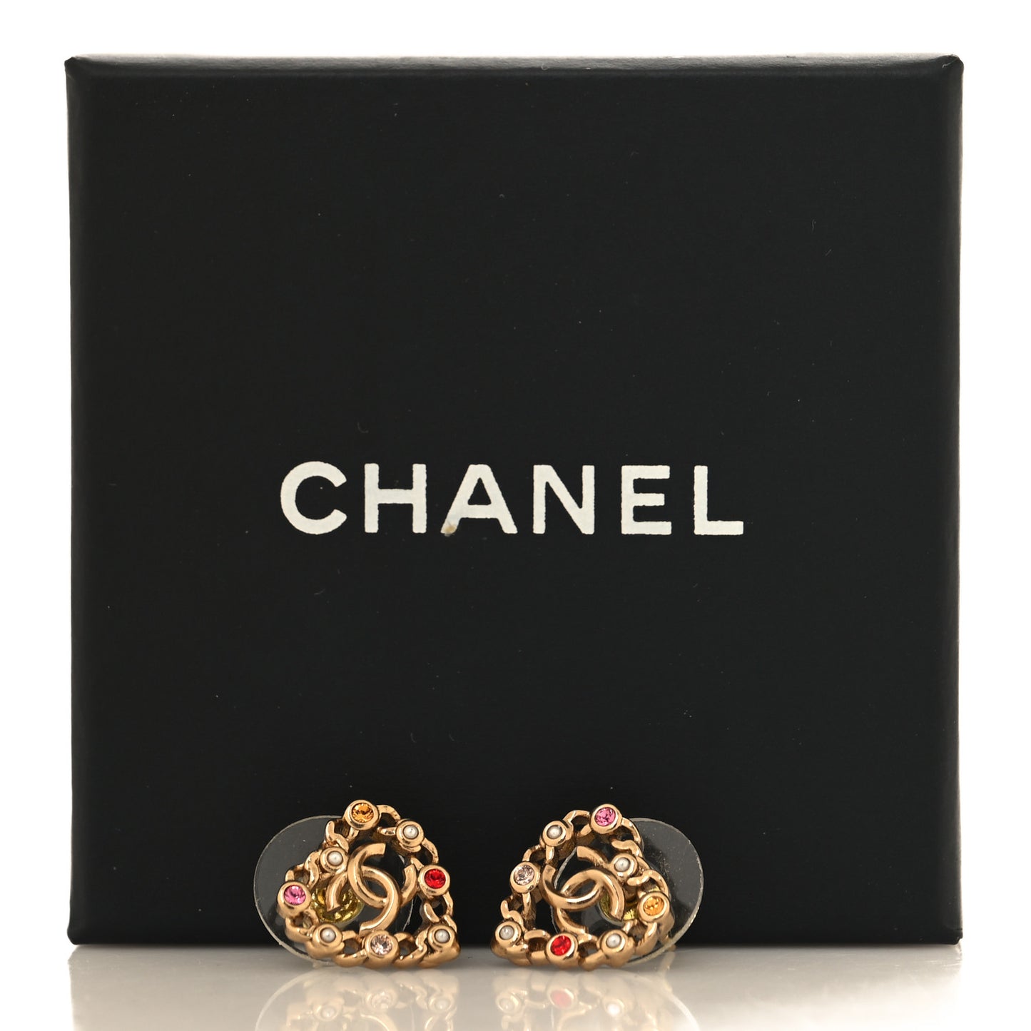 Pearl Crystal CC Heart Earrings Gold Multicolor