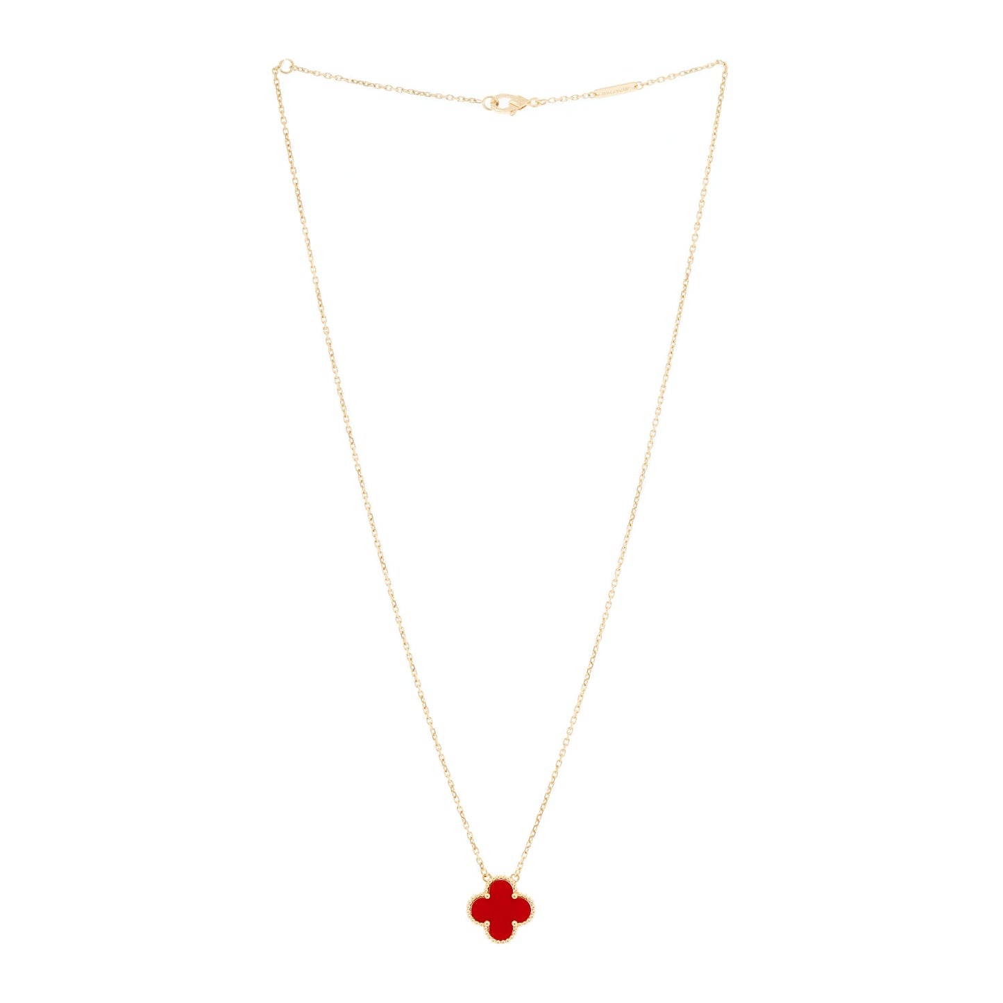 18K Yellow Gold Carnelian Vintage Alhambra Pendant Necklace