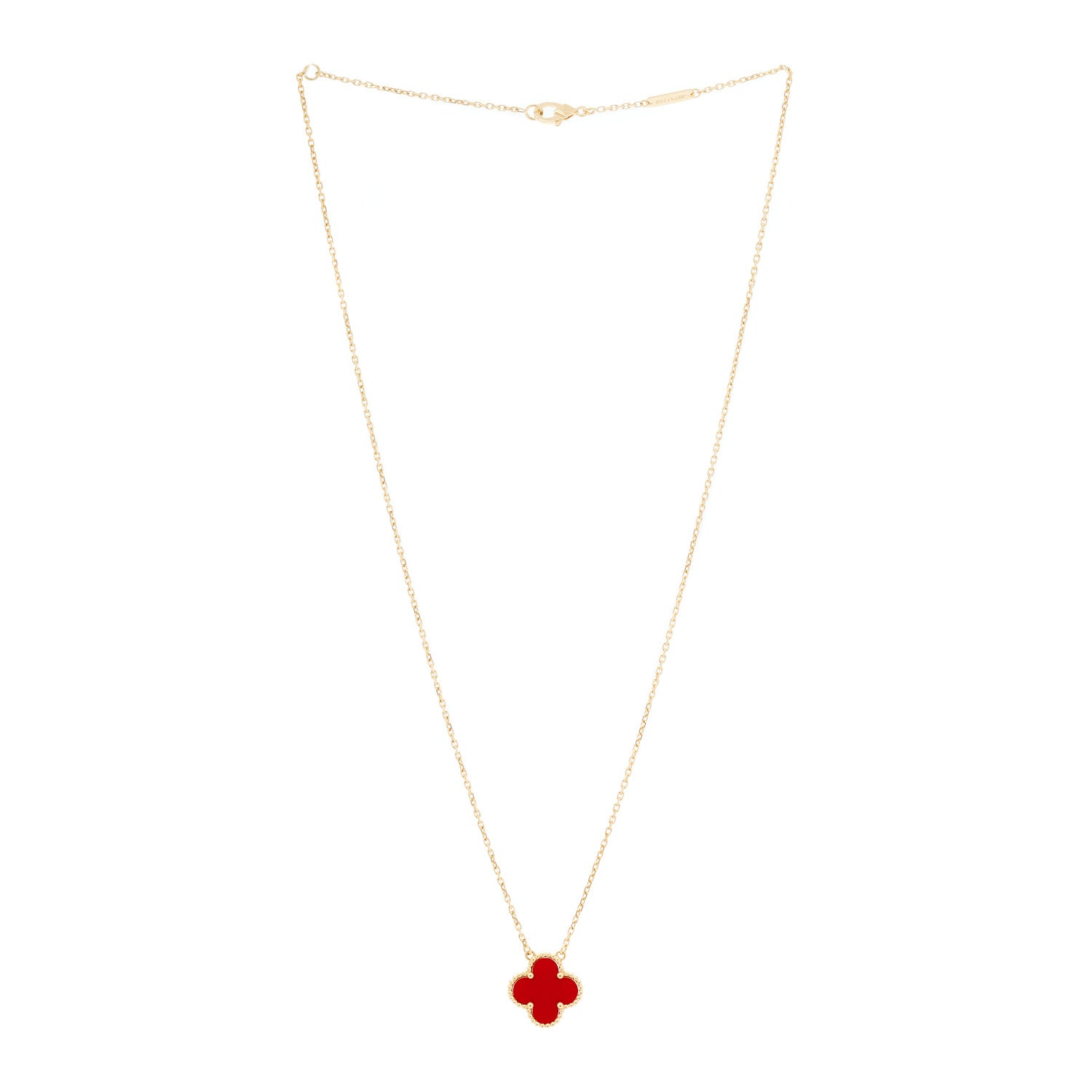 Van Cleef & Arpels 18K Yellow Gold Carnelian Vintage Alhambra Pendant Necklace 2 of 6