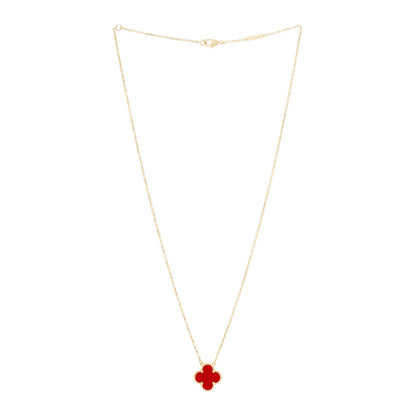 Van Cleef & Arpels 18K Yellow Gold Carnelian Vintage Alhambra Pendant Necklace 2 of 6