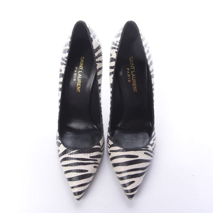 Saint Laurent Snakeskin Zebra Print Paris Pumps 37.5 Black White 6 of 12