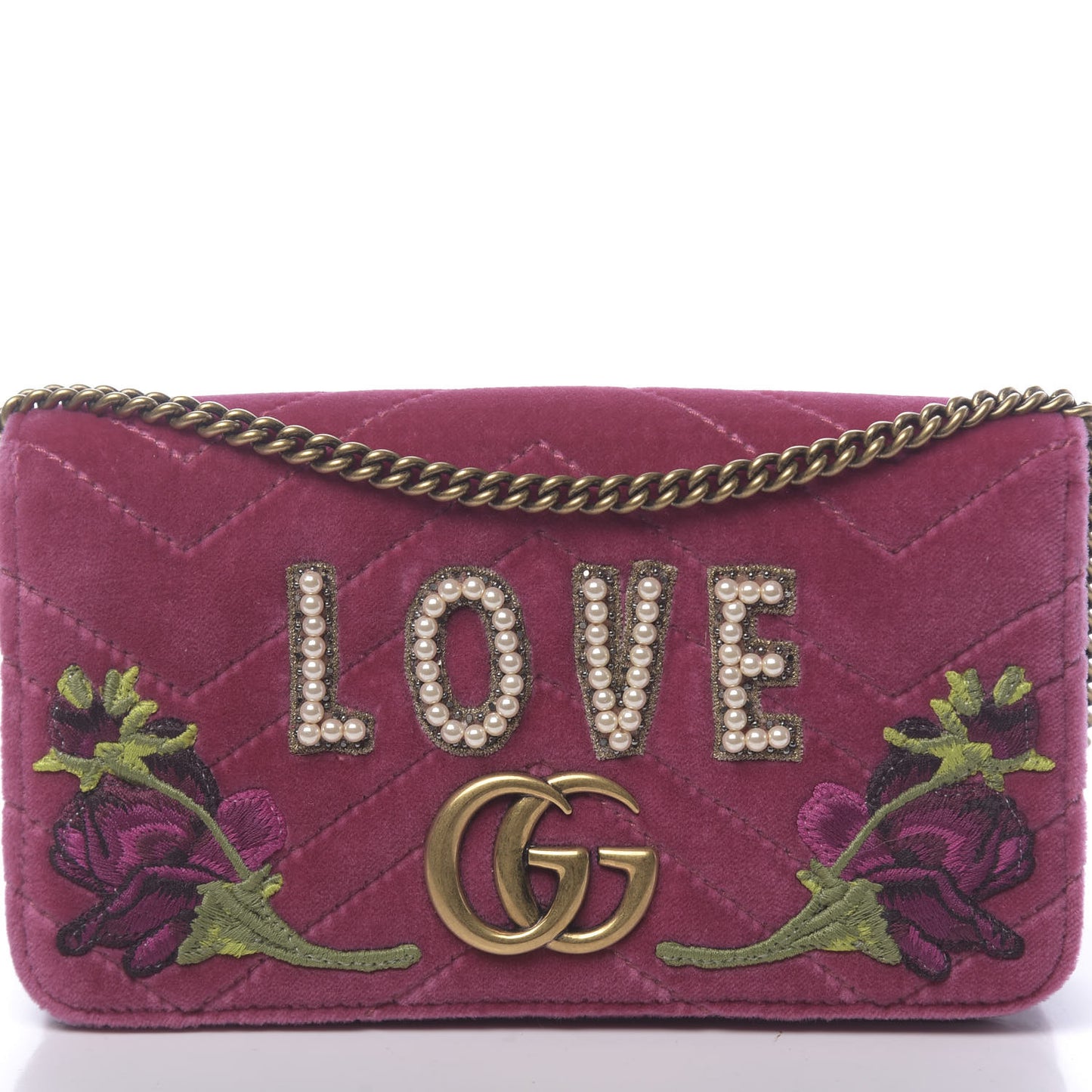 Velvet Matelasse Love Embroidered GG Marmont Mini Bag Light Raspberry Rose