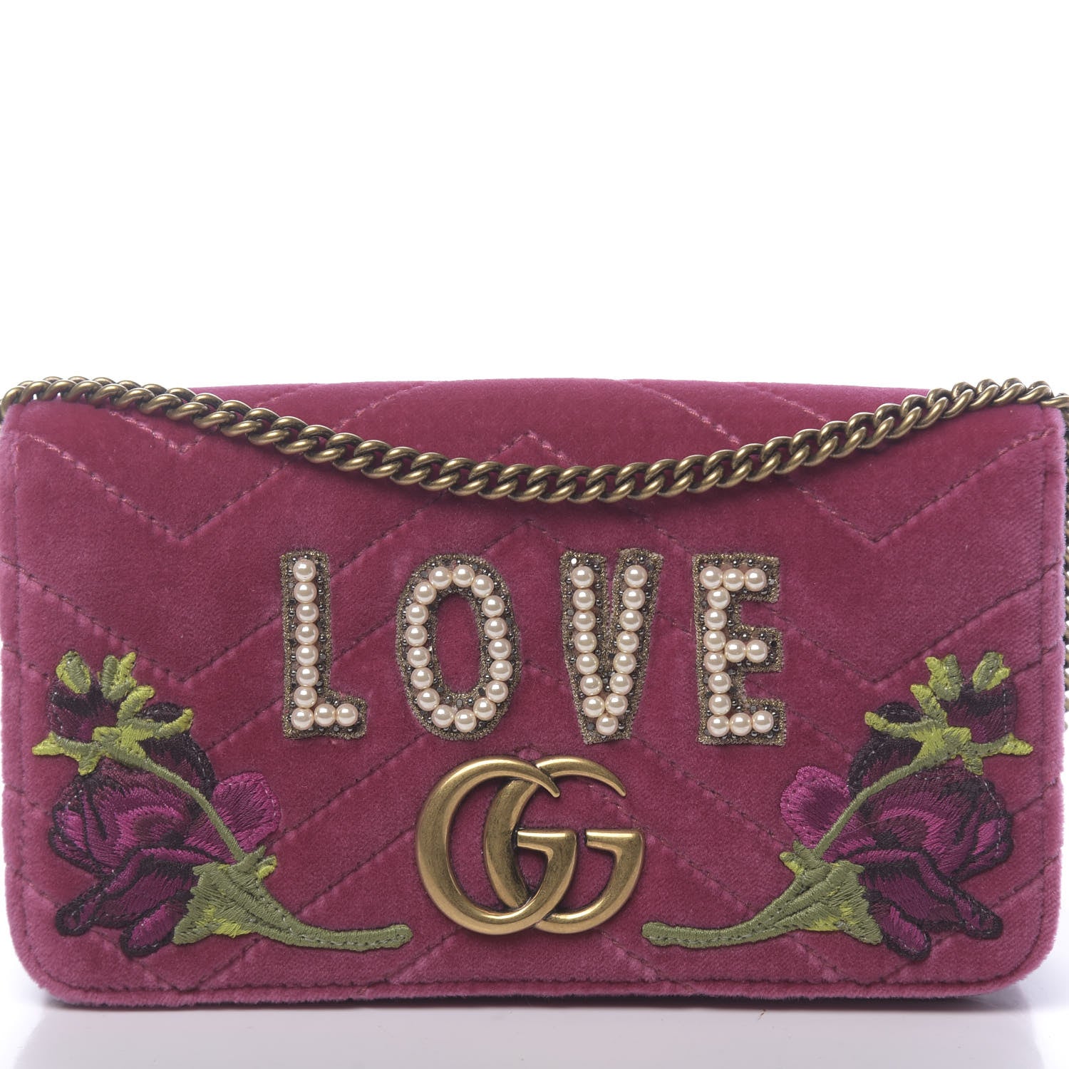 Gucci Velvet Matelasse Love Embroidered GG Marmont Mini Bag Light Raspberry Rose 9 of 10