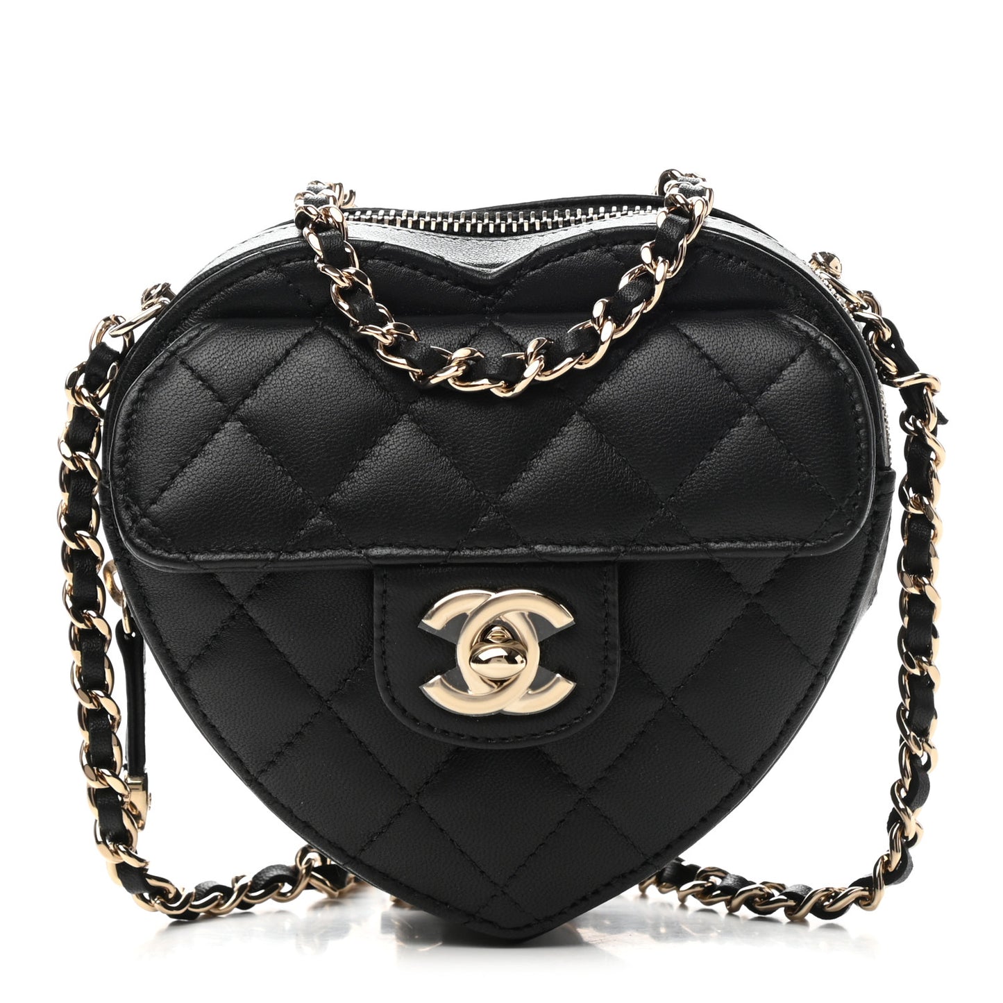 Lambskin Quilted CC In Love Heart Clutch With Chain Black