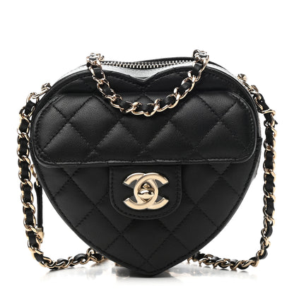 Chanel Lambskin Quilted CC In Love Heart Clutch With Chain Black 1 of 10