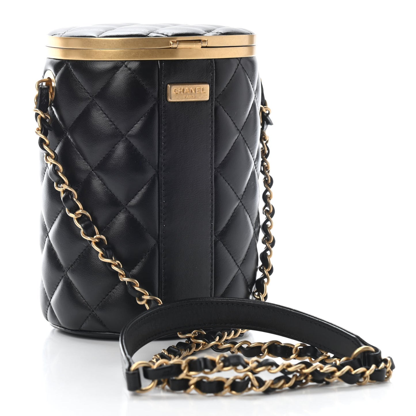 Lambskin Quilted Crown Box Bag Black