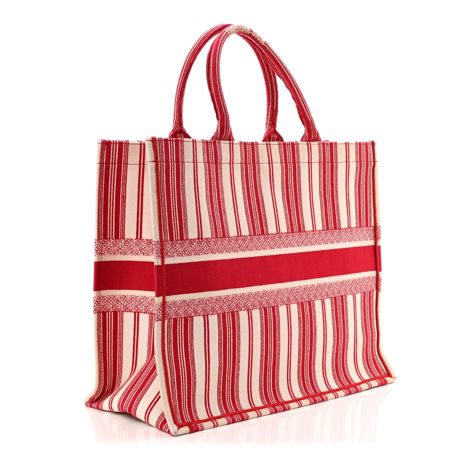 Christian Dior Canvas Embroidered Mykonos Large Striped Book Tote Red 3 of 11