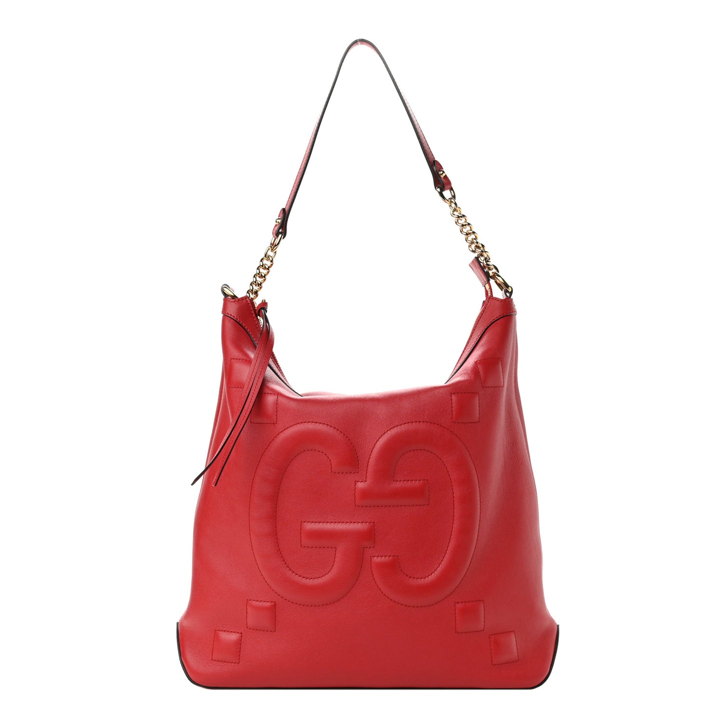 Apollo Calfskin GG Dadini Embroidered Chain Hobo Hibiscus Red