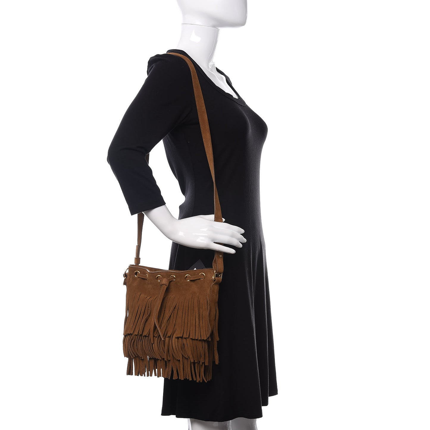 Suede Calfskin Small Emmanuelle Fringe Bucket Bag Light Ocre