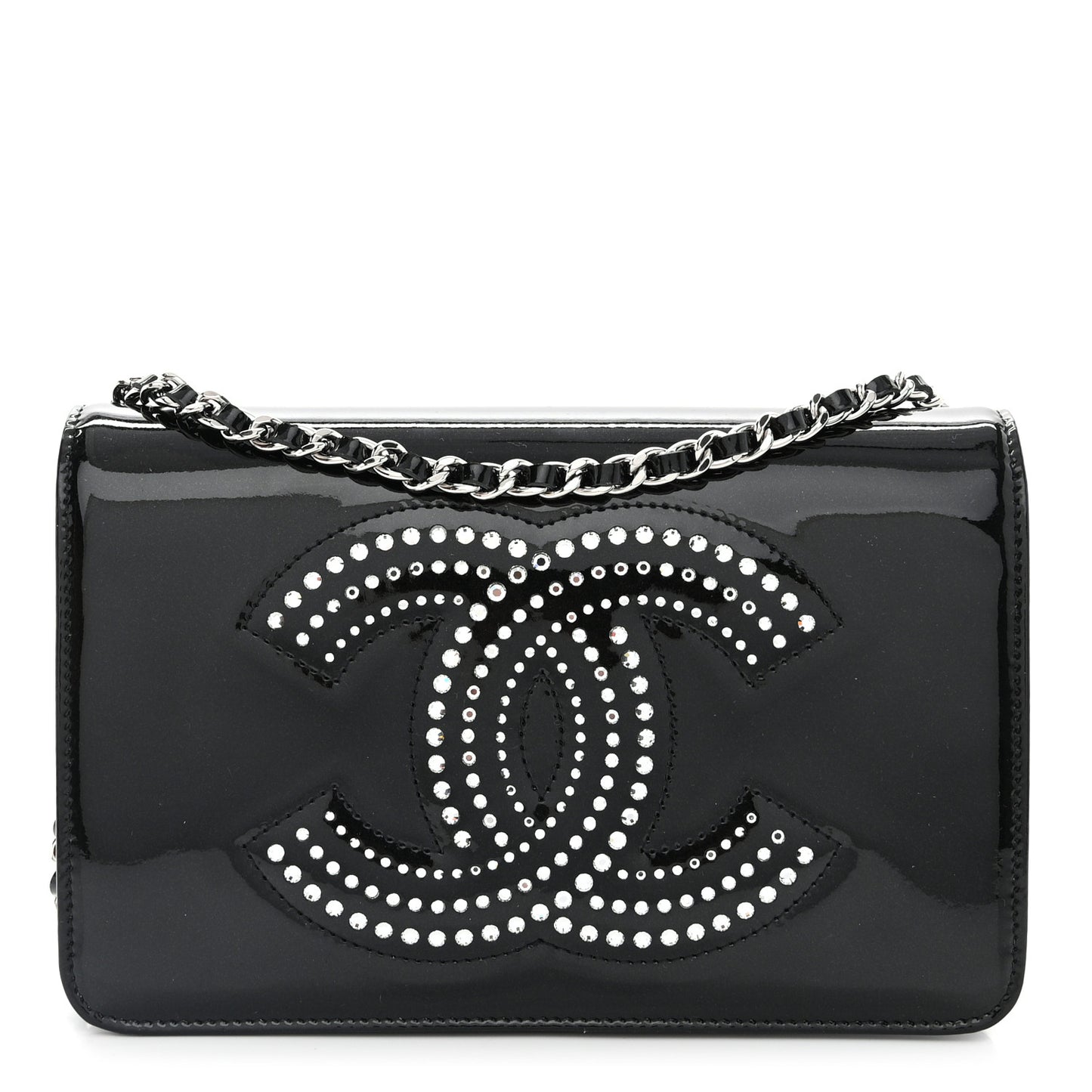 Patent Strass Wallet On Chain WOC Black